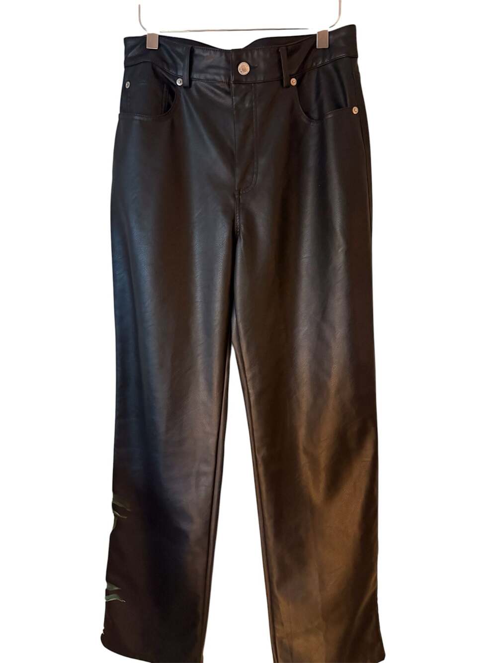H&M Women's Black Faux Leather Straight-Leg Pants
